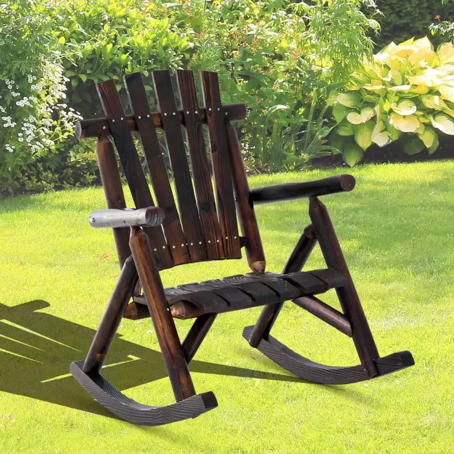 Sunny Schommelstoel Relax-stoel Armleuning Populierhout donkerbruin - Foto 1