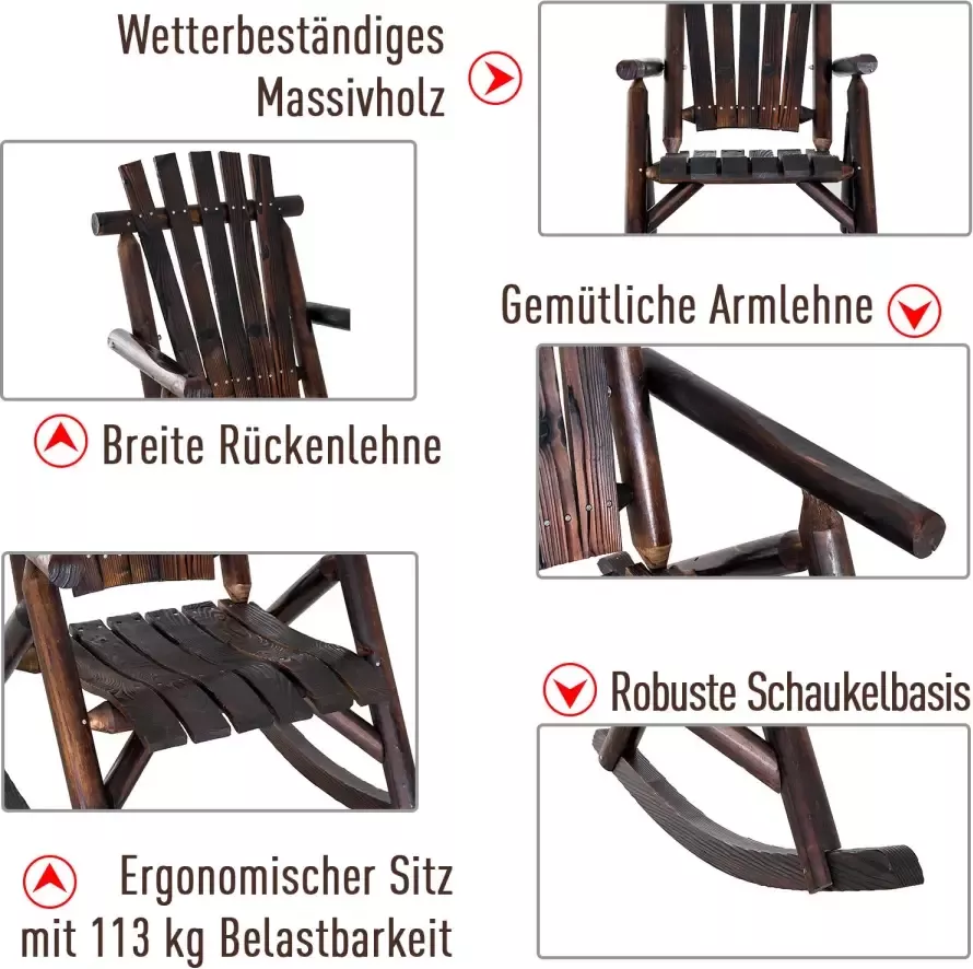 Sunny Schommelstoel Relax-stoel Armleuning Populierhout donkerbruin - Foto 3