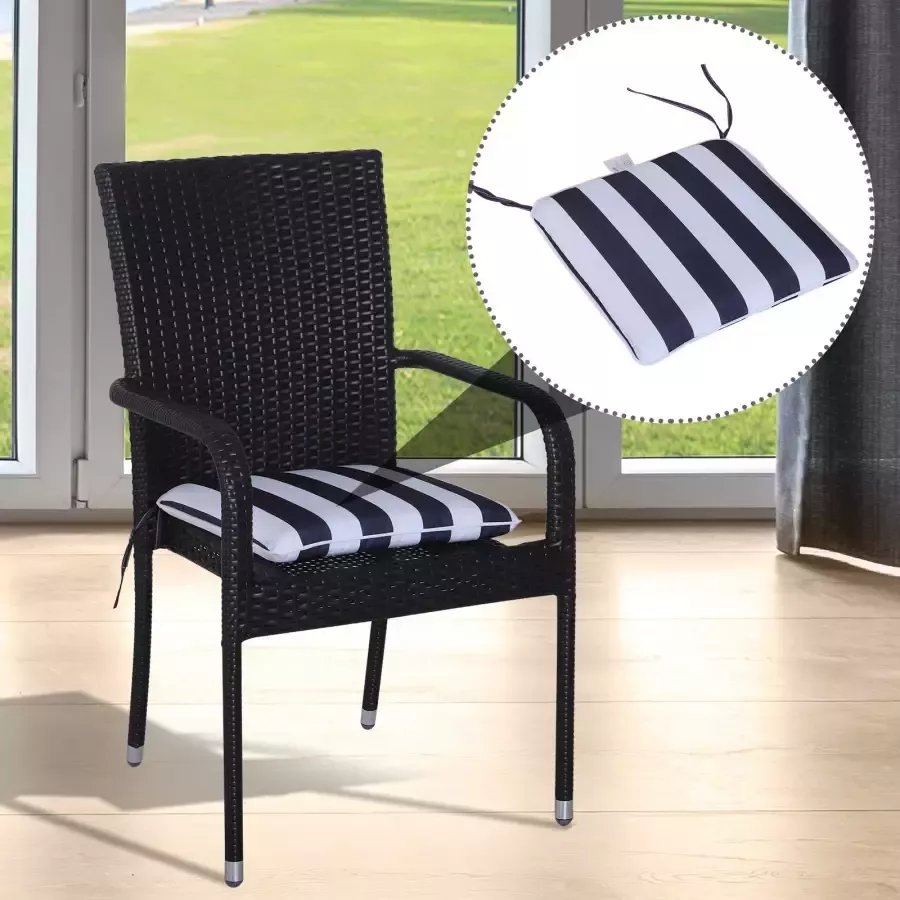 Sunny Set van 6 gestoffeerde zitkussens met afneembaar overtrek blauw + wit 42 x 42 x 5 cm