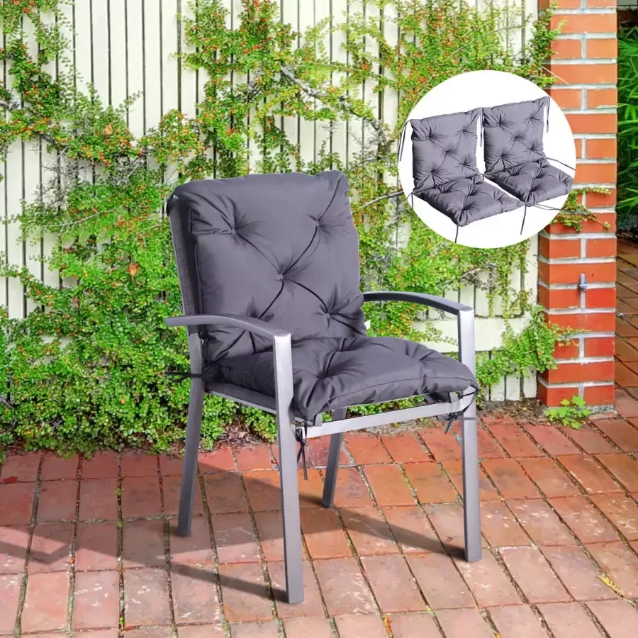 Outsunny Set van 2 kussens voor stoelen met lage rugleuning stoelkussens zitkussens tuinkussens grijs 84B-138 - Foto 3
