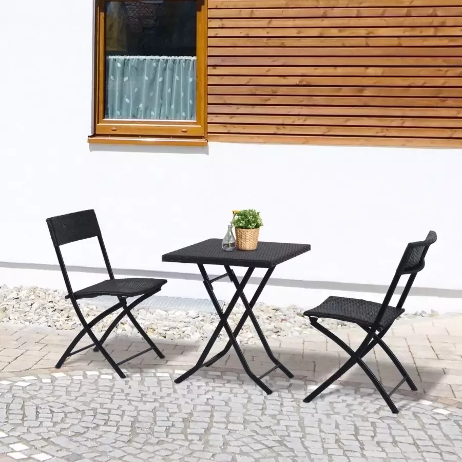 Sunny Tuinset 3-delig tafel en tuinstoelen polyrattan zwart