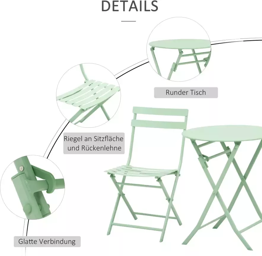 Sunny Tuinset metalen meubelset 3-delig. Bistrotafel met 2 stoelen groen - Foto 2