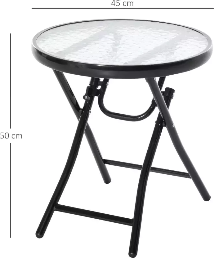 Outsunny Tuintafel bistrotafel met glazen blad rond metaal Ø 45 cm zwart 84B-590 - Foto 3