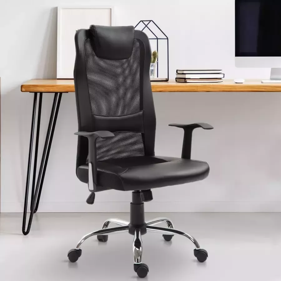 Vinsetto Bureaustoel ergonomisch kunstleer zwart 51 x 60 8 x 112 122 cm