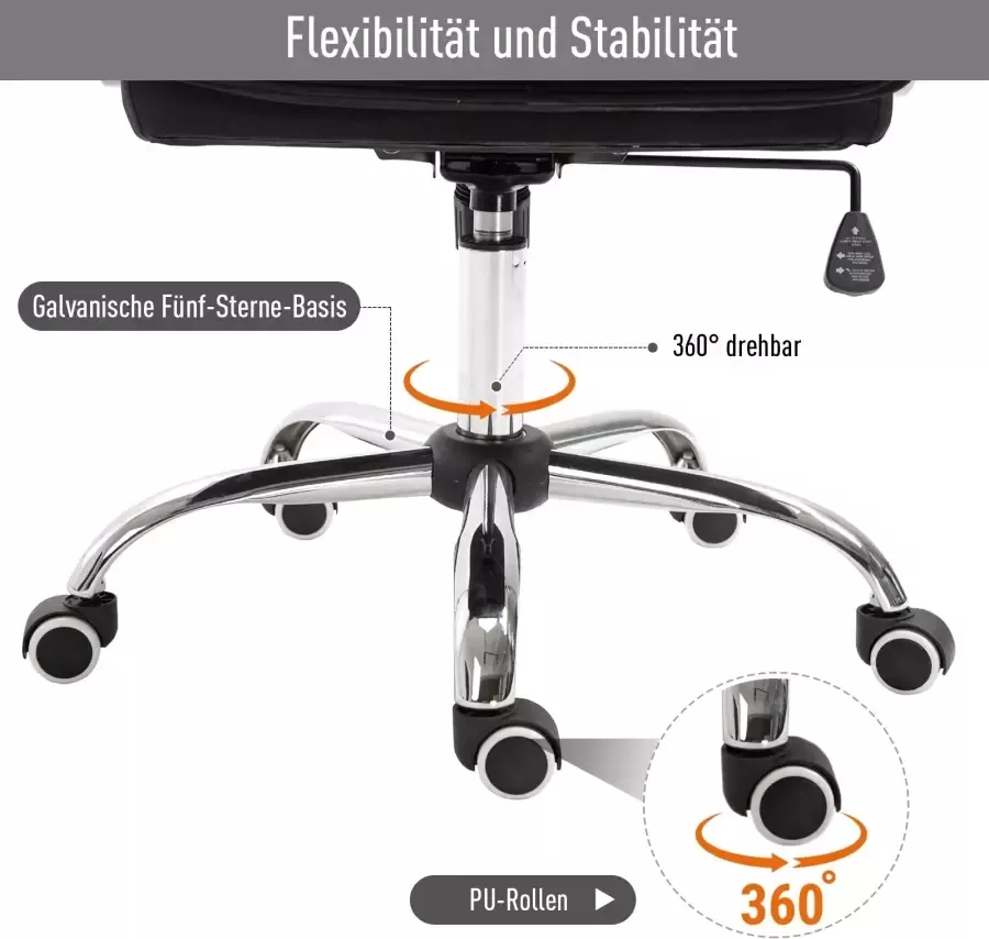 Vinscetto Vinsetto Kantoorstoel kantelfunctie ergonomisch 360° draaistoel in hoogte verstelbaar 2 kleuren 921-170 - Foto 6