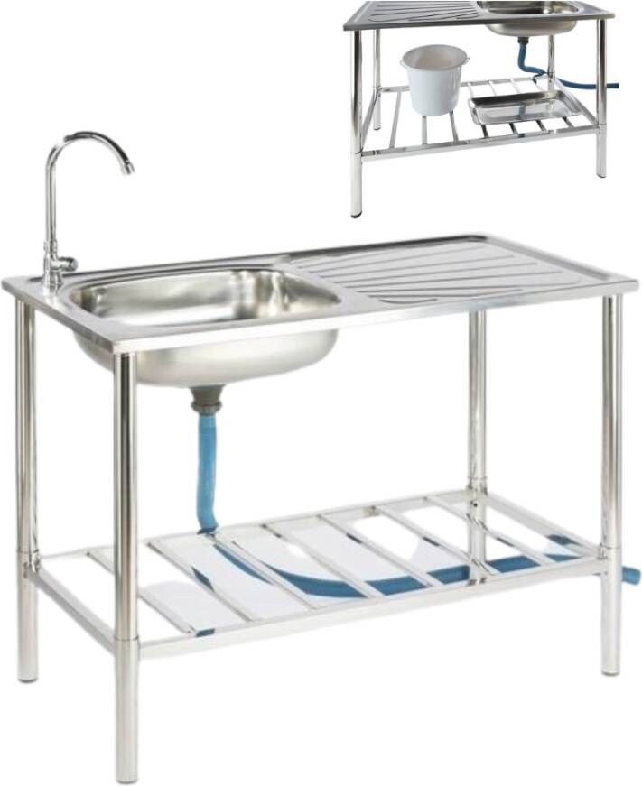 Garten Camping Outdoor Inox tafel met gootsteen lavabo en kraan 100x77x50cm - Foto 4