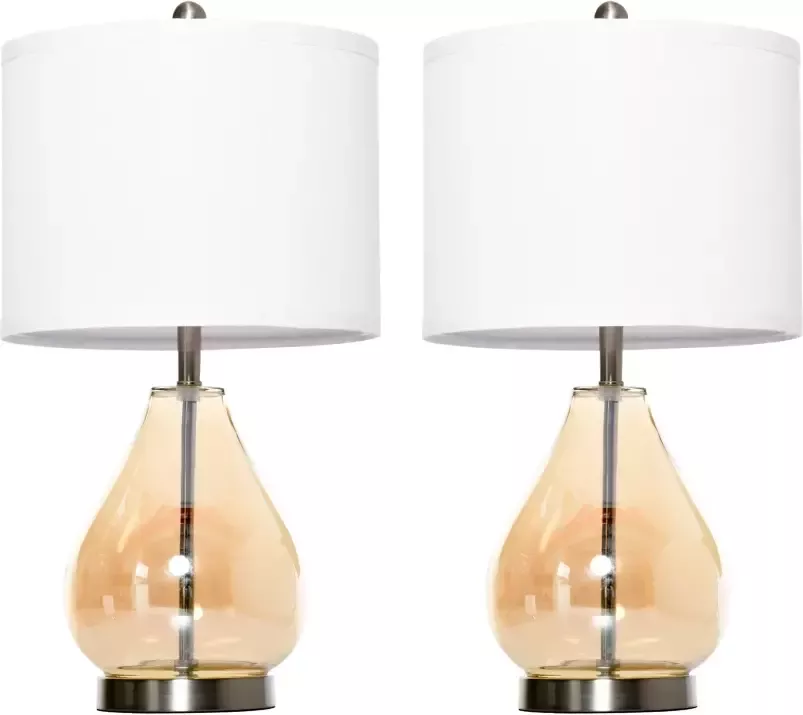 HOMdotCOM 2-set tafellampen tafelverlichting E27 bedlampje linnen glas amber - Foto 4