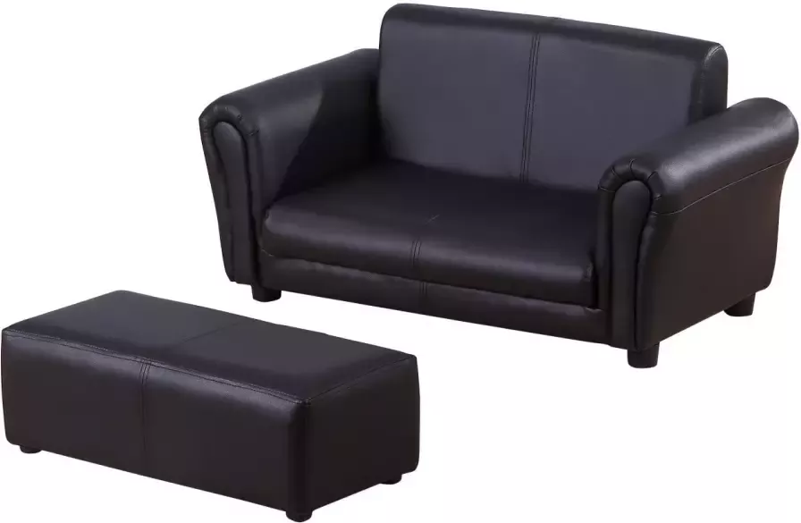 HOMdotCOM Kinderbank sofa met voetenbank PVC zwart - Foto 3