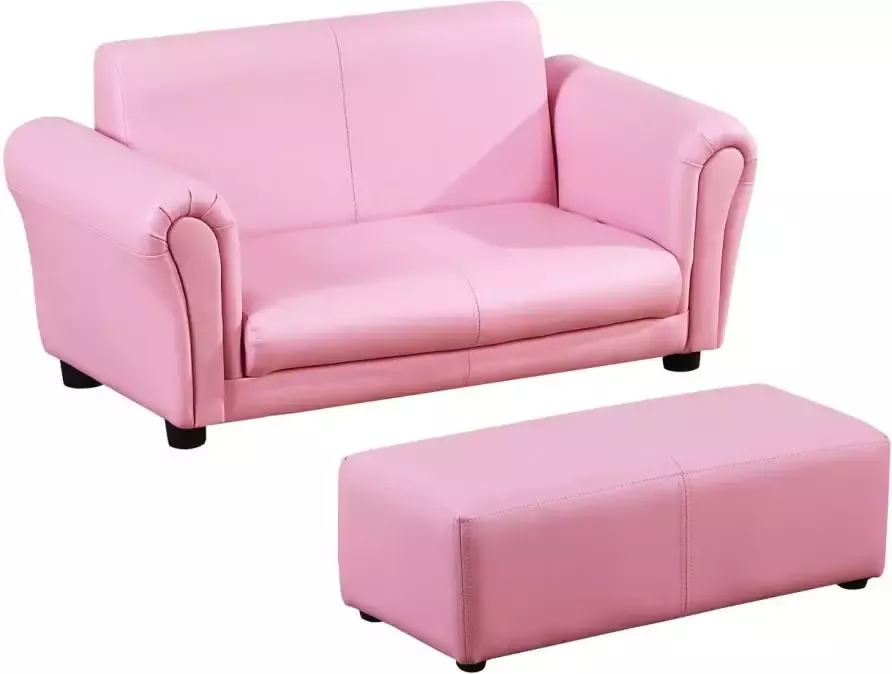 HOMdotCOM Kinderbank sofa met voetenbank roze | 3 7 jaar | 83 x 42 x 41 cm