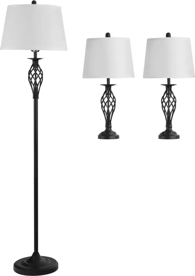 HOMdotCOM Set van 2 tafellampen (ø38 x 158 cm) + 1 vloerlamp (ø30 x 62 cm) Wit - Foto 4