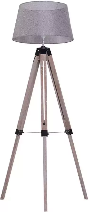 HOMdotCOM Vloerlamp tripod hoogte verstelbaar naturel hout grijs 65 x 65 x 99 143 cm - Foto 4