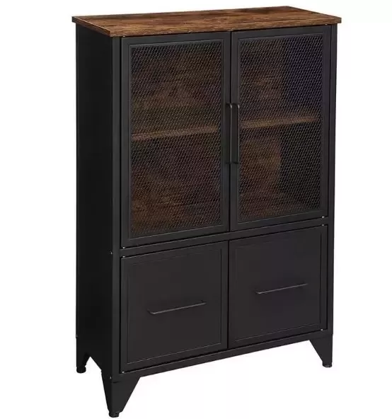 Hoout Dressoir Kast met Metalen Deuren 75 x 33 x 80 cm - Foto 2