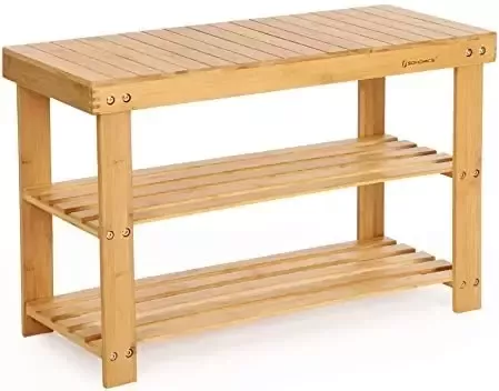 Hoout Schoenenrek met 3 planken Bamboo 70 x 28 x 45 cm - Foto 3