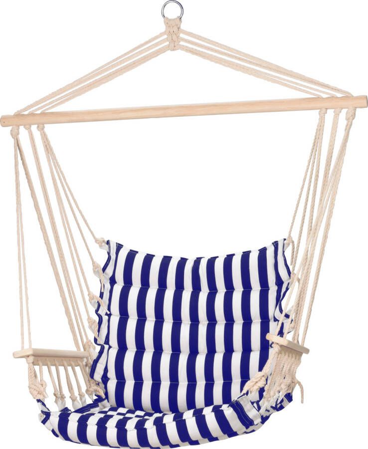 Pro Garden Hangstoel Hammock Schommelstoel voor 1 Persoon 50x45x100cm Marine blauw Wit - Foto 4
