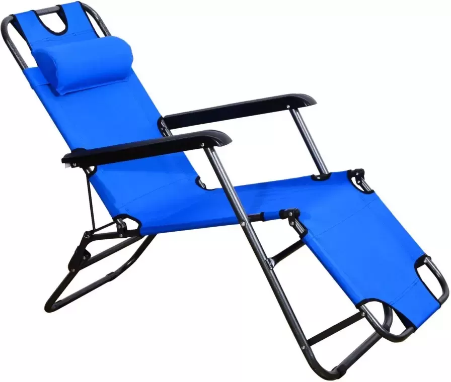 Sunny Ligstoel strandligbed met hoofdsteun inklapbaar staal stof blauw 118 x 60 x 80 cm - Foto 4