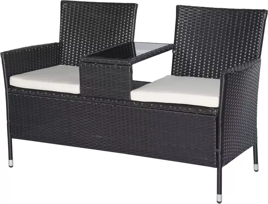 Sunny Poly-rotan tuinbank met tafel tuinbank bank 2-zits staal zwart - Foto 4