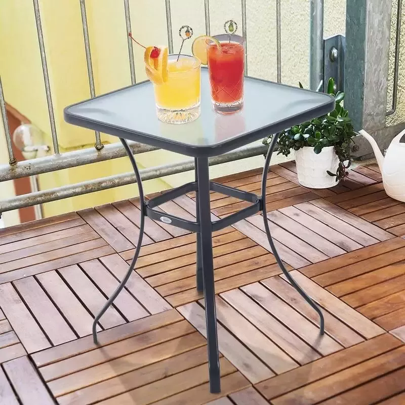 Sunny Tuintafel glazen tafel bistrotafel balkon gehard glas + metaal 68 5 x 68 5 cm zwart