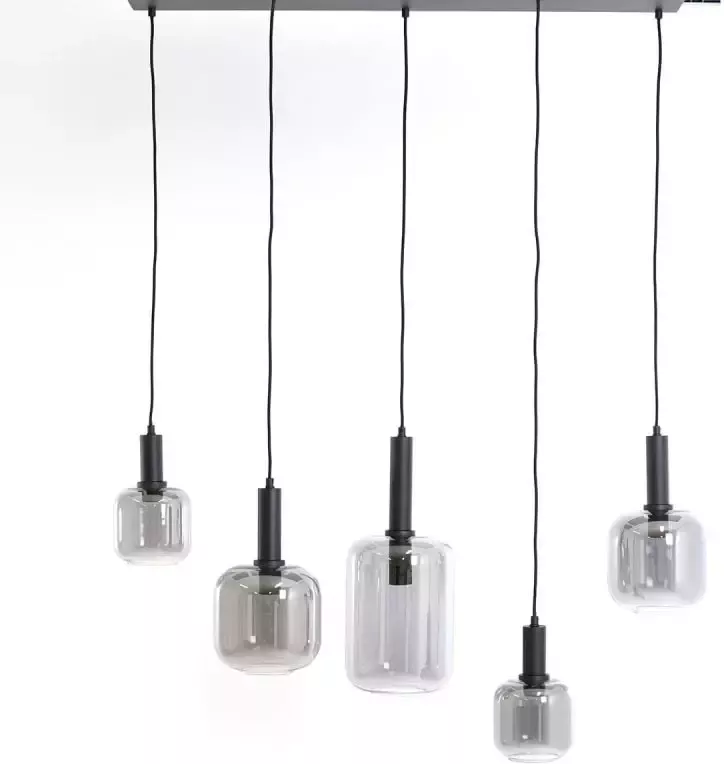 Light & Living Light&living Hanglamp 5L 110x22x32 cm LEKAR zwart+smoke glas - Foto 1