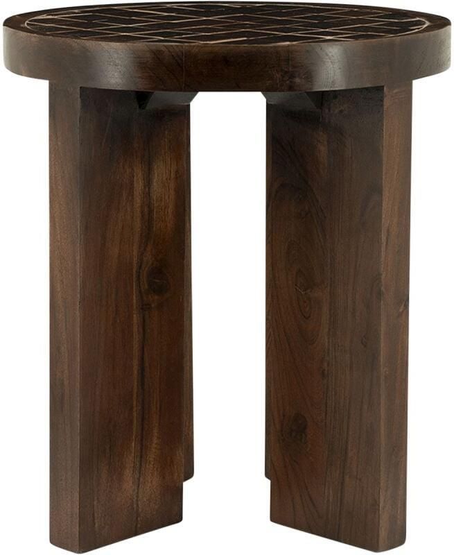 By-Boo Ronde Bijzettafel TiledUp Keramiek en mangohout 40cm Bruin
