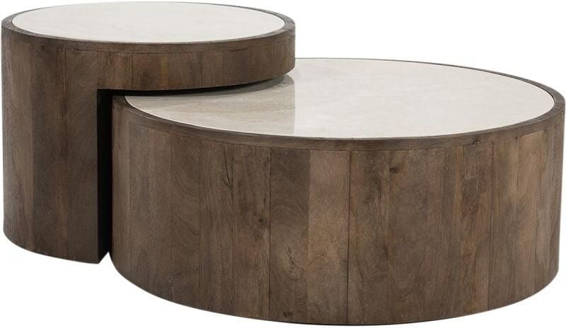 Eleonora Ronde Salontafel Hazel Mangohout en marmer Set van 2 stuks Bruin - Foto 3