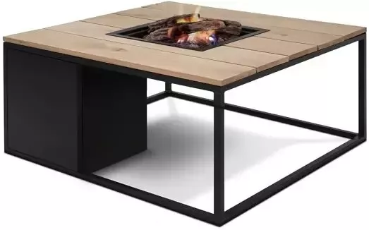 Van Kooten Tuin en Buitenleven Cosiloft 100 vuurtafel black teak 100x100x47 cm- Aluminium Teak- Cosi Fires