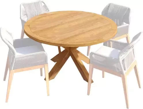 Van Kooten Tuin en Buitenleven Teak tuintafel rond met kruispoot- Teak- Tuindeco