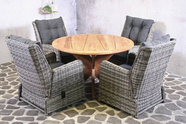 Van Kooten Tuin en Buitenleven Tuinset Arona 4 verstelbare wicker stoelen met teakhouten tafel