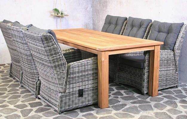 Van Kooten Tuin en Buitenleven Tuinset Cofete 6 verstelbare wicker stoelen met teakhouten tafel