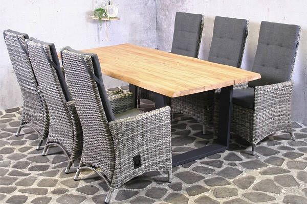 Van Kooten Tuin en Buitenleven Tuinset Ferro 6 wicker stoelen met teakhouten tafel - Foto 1