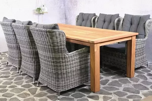 Van Kooten Tuin en Buitenleven Tuinset Gomera 6 wicker stoelen met teakhouten tafel