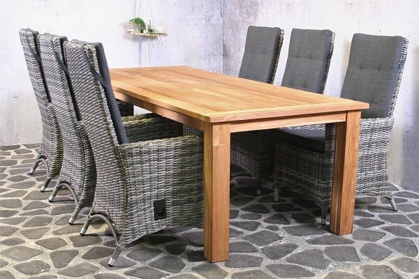 Van Kooten Tuin en Buitenleven Tuinset Haria 6 wicker stoelen met teakhouten tafel