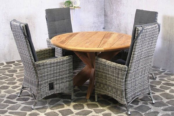 Van Kooten Tuin en Buitenleven Tuinset Rico 4 wicker stoelen met teakhouten tafel - Foto 1