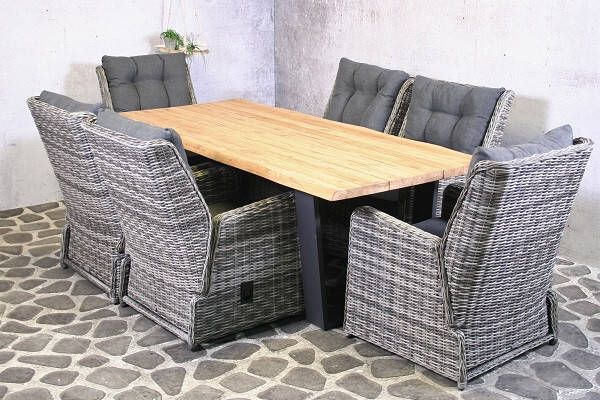 Van Kooten Tuin en Buitenleven Tuinset Vinos 6 verstelbare wicker stoelen met teakhouten tafel