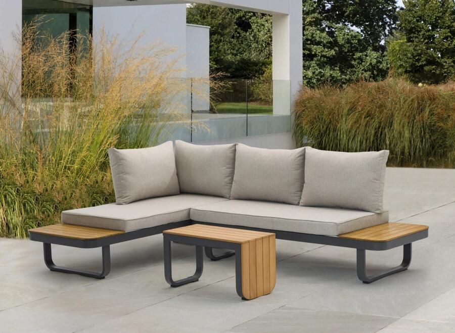 Van Kooten Tuin en Buitenleven SenS-Line Samos aluminium loungeset acacia blad en taupe kussens- Aluminium- Sens-Line