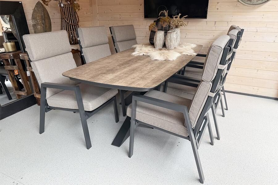 Van Kooten Tuin en Buitenleven SenS-Line Ambiance tuinset tafel en 6 verstelbare stoelen incl. taupe kussens- Aluminium- Sens-Line