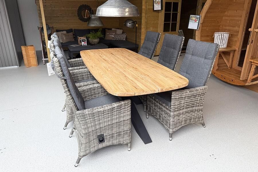 Van Kooten Tuin en Buitenleven SenS-Line Tenerife tuinset 6 wicker stoelen met teakhouten tafel Showmodel Numansdorp- Steigerhout Teak Wicker- Sens-Line