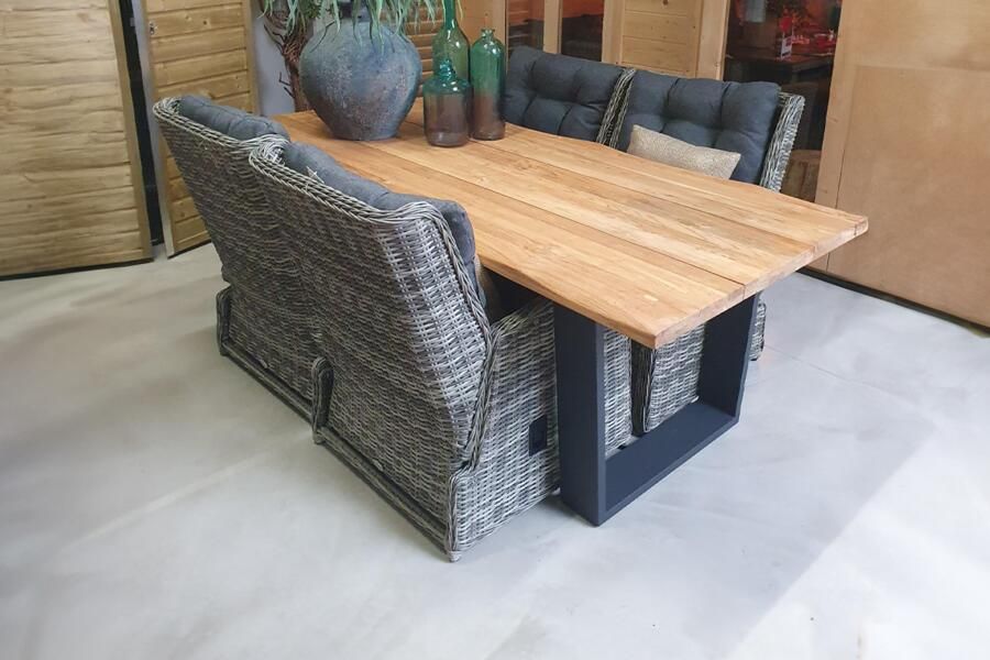 Van Kooten Tuin en Buitenleven SenS-Line Vinos tuinset 4 verstelbare wicker stoelen met teakhouten tafel Showmodel Wommelgem- Steigerhout Teak Wicker- Sens-Line