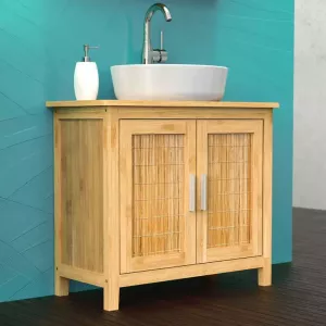Eisl Wastafelonderkast Bamboe met twee deuren badkamermeubel met sifonuitsparing breedte 67 cm duurzaam badkamermeubel bamboe