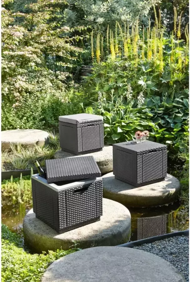 Keter Allibert hocker voetenbankje Cube incl. kussen grijs 39x42x42 cm Leen Bakker - Foto 5