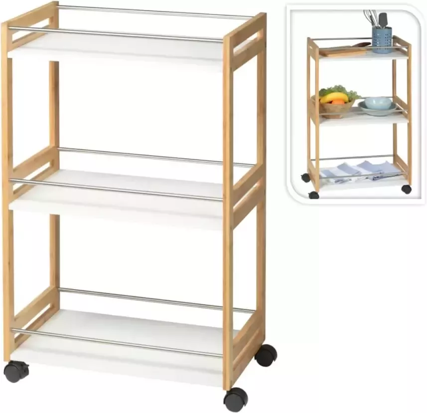 Excellent Houseware Kitchen Trolley with 3 Shelves Bamboo - Foto 1