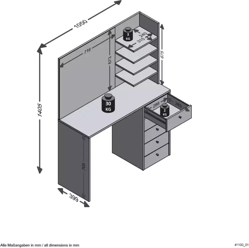 FMD Sidetable Marl 1 Kaptafel met grote spiegel - Foto 2