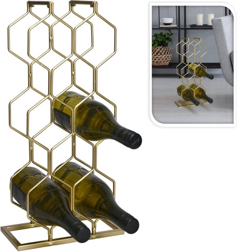 Home&Styling Wijnrek voor 8 flessen metaal goudkleurig - Foto 1