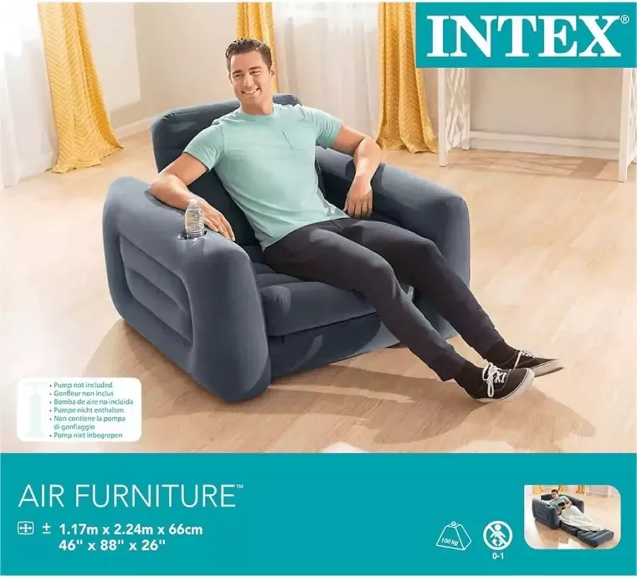 Intex Pull-Out Opblaasbare Slaapstoel Comfortabele 2-in-1 Loungestoel en Logeerbed