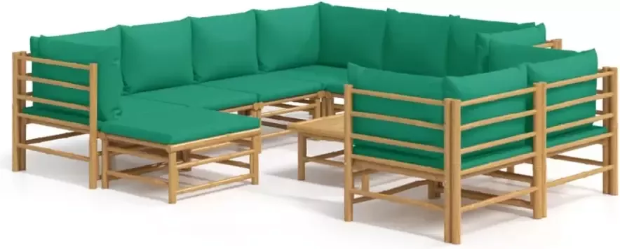 VIDAXL 10-delige Loungeset met kussens bamboe groen - Foto 2