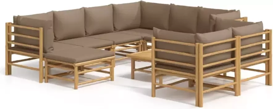 VIDAXL 10-delige Loungeset met kussens bamboe taupe - Foto 2