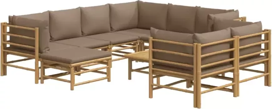 VIDAXL 10-delige Loungeset met kussens bamboe taupe - Foto 3