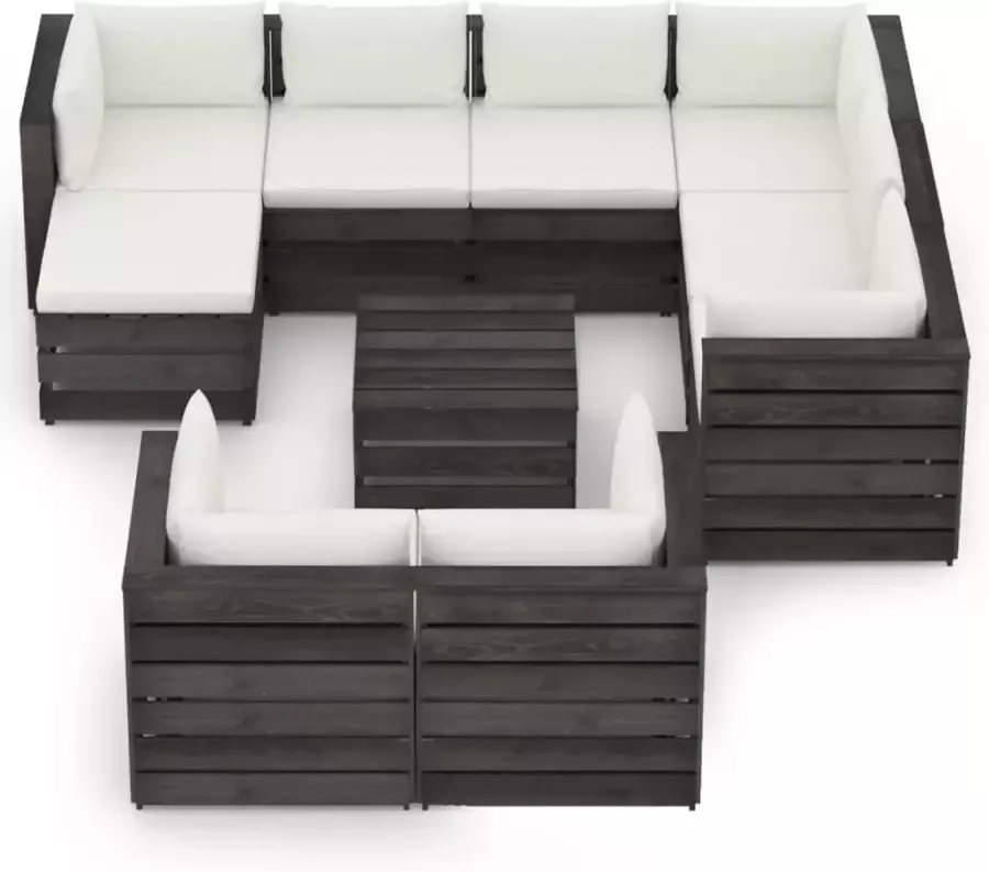 VIDAXL 10-delige Loungeset met kussens grijs geïmpregneerd hout - Foto 1