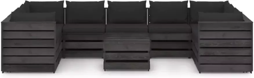 VIDAXL 10-delige Loungeset met kussens grijs geïmpregneerd hout - Foto 3