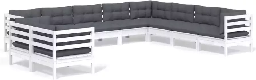 VidaXL 10-delige Loungeset met kussens massief grenenhout wit - Foto 2