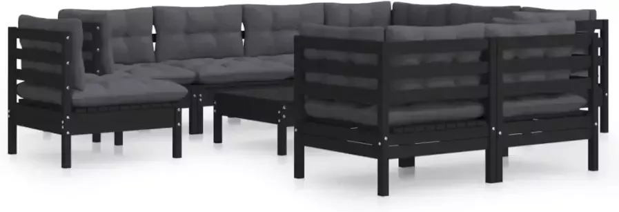 VIDAXL 10-delige Loungeset met kussens massief grenenhout zwart - Foto 2